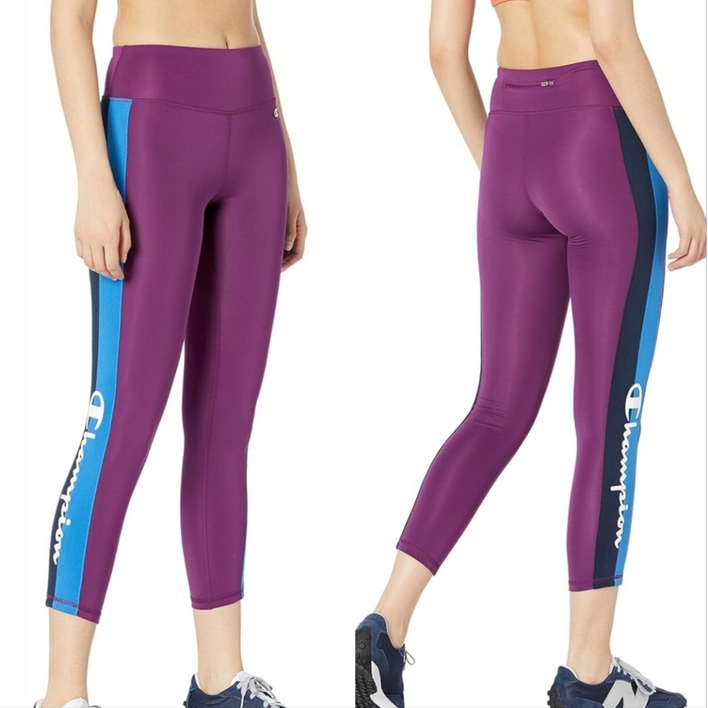 Champion Purple Blue Logo High-Waisted Athletic Leggings